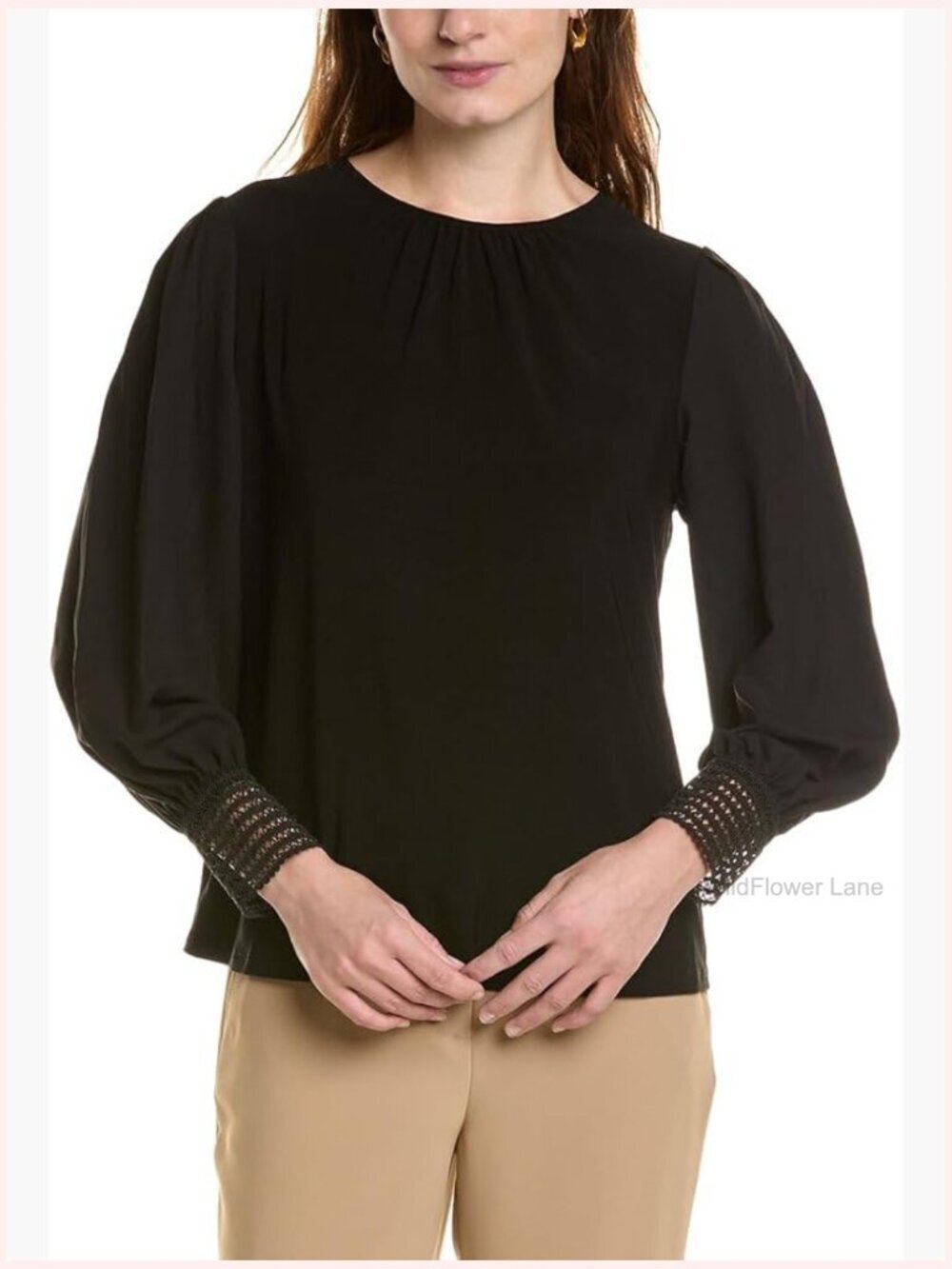 Long Sleeve Mixed Media T-Shirt Crew Neck Pull On Tee